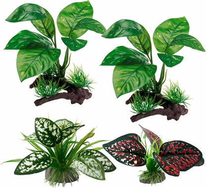 Reptile Artificial Plants, Terrarium Plants Decorations Supplies, Aquarium Fish Tank Plant, Amphibian Habitat Hideout Tank Accessories (M Set-2pcs/D)