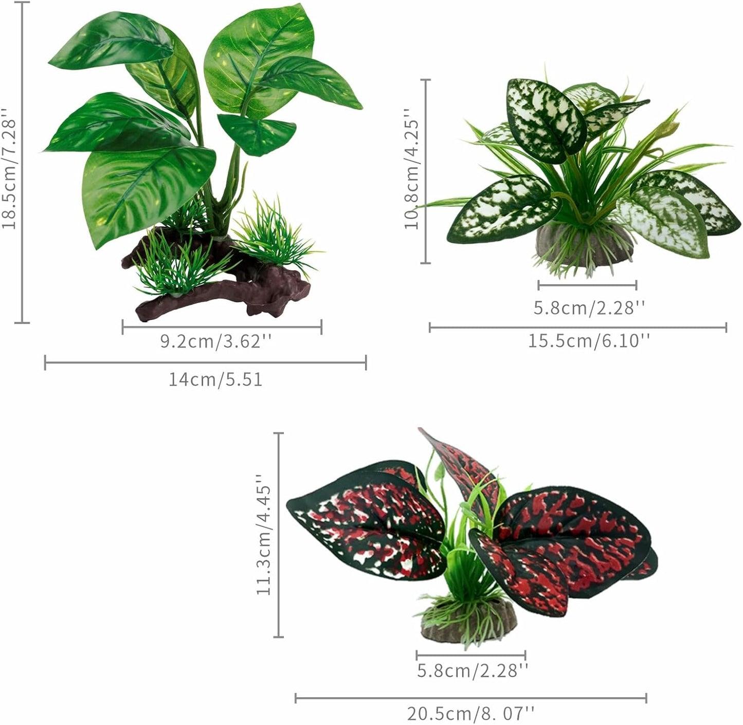 Reptile Artificial Plants, Terrarium Plants Decorations Supplies, Aquarium Fish Tank Plant, Amphibian Habitat Hideout Tank Accessories (M Set-2pcs/D)