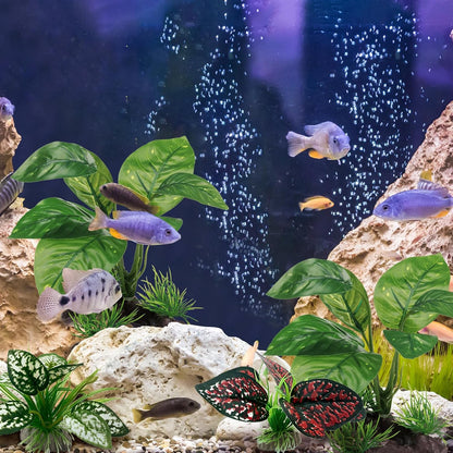 Reptile Artificial Plants, Terrarium Plants Decorations Supplies, Aquarium Fish Tank Plant, Amphibian Habitat Hideout Tank Accessories (M Set-2pcs/D)
