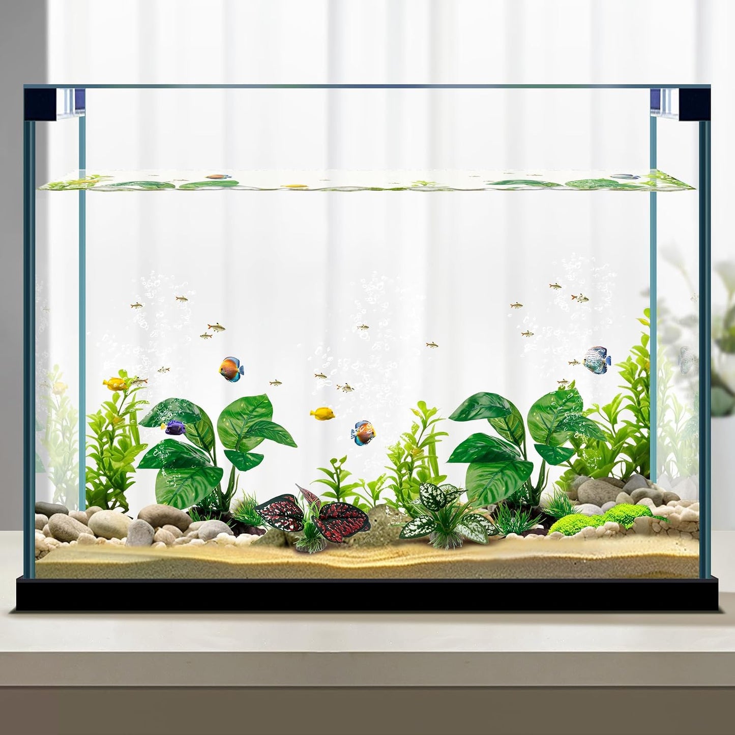 Reptile Artificial Plants, Terrarium Plants Decorations Supplies, Aquarium Fish Tank Plant, Amphibian Habitat Hideout Tank Accessories (M Set-2pcs/D)