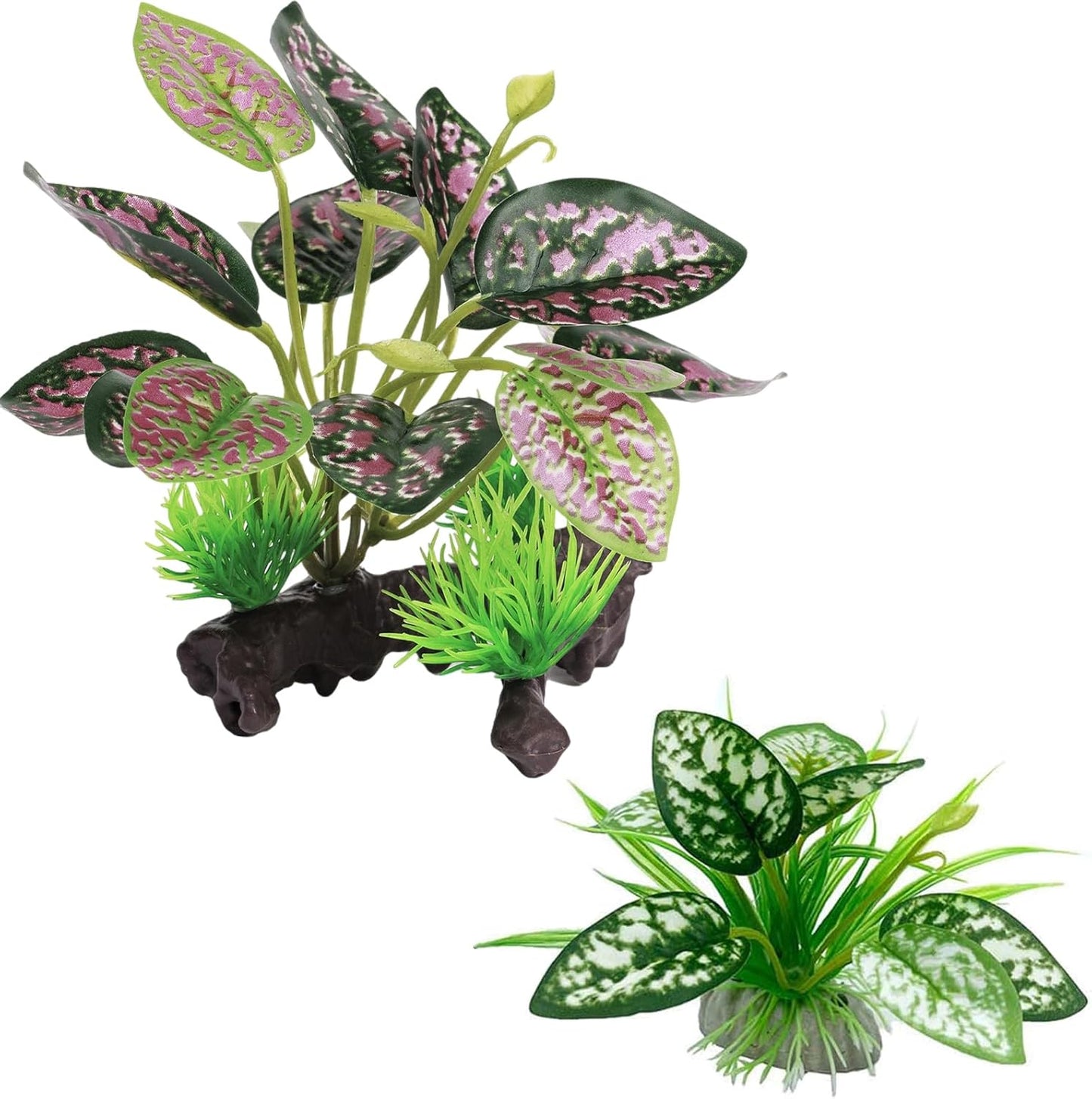 Reptile Artificial Plants, Terrarium Plants Decorations Supplies, Aquarium Fish Tank Plant, Amphibian Habitat Hideout Tank Accessories (M Set-2pcs/D)