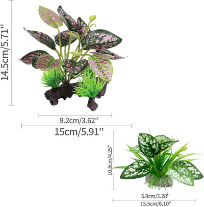 Reptile Artificial Plants, Terrarium Plants Decorations Supplies, Aquarium Fish Tank Plant, Amphibian Habitat Hideout Tank Accessories (M Set-2pcs/D)
