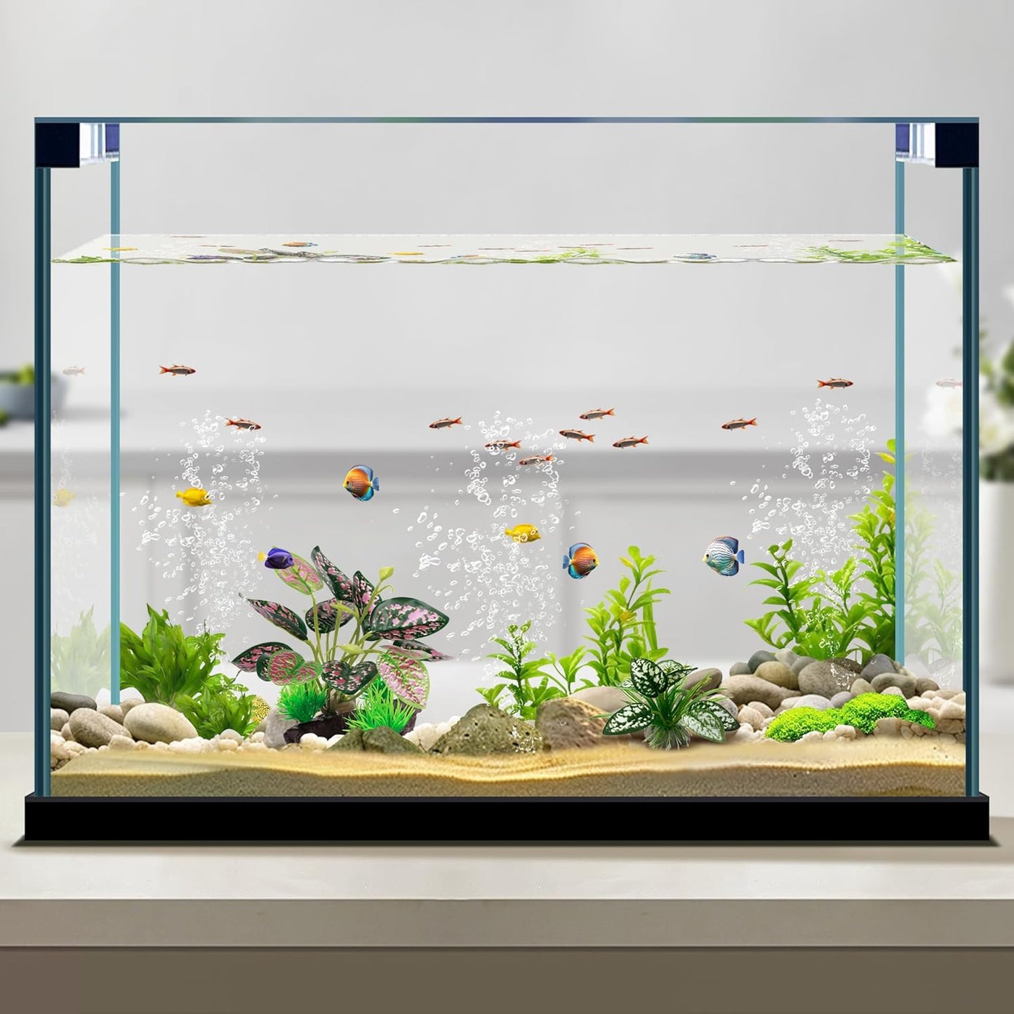 Reptile Artificial Plants, Terrarium Plants Decorations Supplies, Aquarium Fish Tank Plant, Amphibian Habitat Hideout Tank Accessories (M Set-2pcs/D)