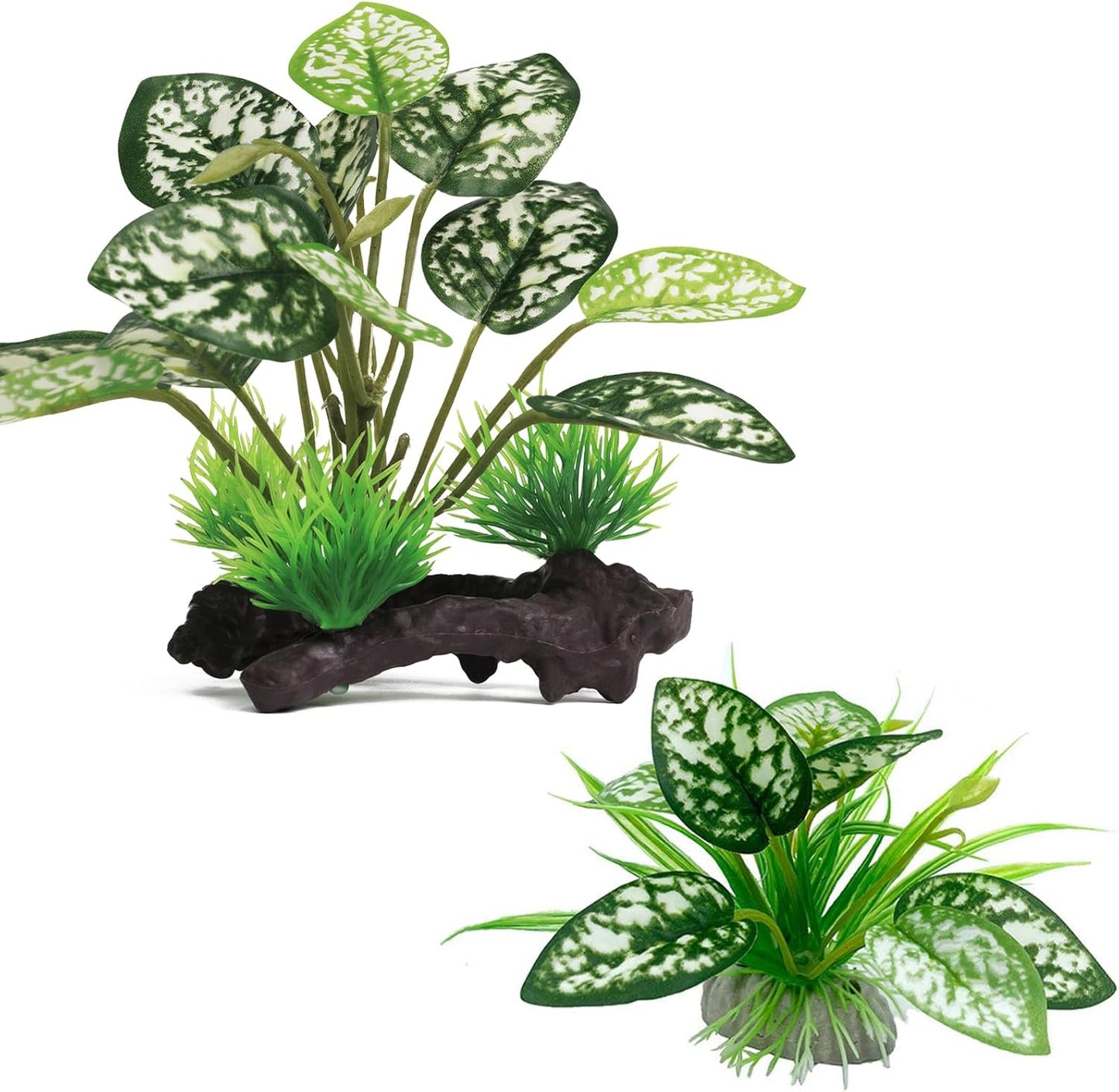 Reptile Artificial Plants, Terrarium Plants Decorations Supplies, Aquarium Fish Tank Plant, Amphibian Habitat Hideout Tank Accessories (M Set-2pcs/D)