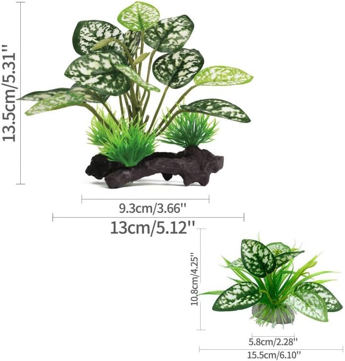 Reptile Artificial Plants, Terrarium Plants Decorations Supplies, Aquarium Fish Tank Plant, Amphibian Habitat Hideout Tank Accessories (M Set-2pcs/D)