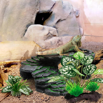 Reptile Artificial Plants, Terrarium Plants Decorations Supplies, Aquarium Fish Tank Plant, Amphibian Habitat Hideout Tank Accessories (M Set-2pcs/D)