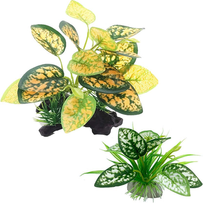 Reptile Artificial Plants, Terrarium Plants Decorations Supplies, Aquarium Fish Tank Plant, Amphibian Habitat Hideout Tank Accessories (M Set-2pcs/D)