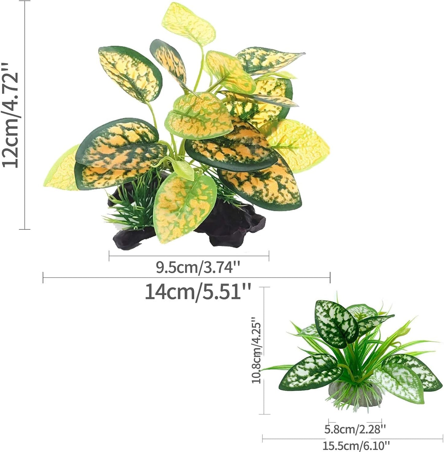 Reptile Artificial Plants, Terrarium Plants Decorations Supplies, Aquarium Fish Tank Plant, Amphibian Habitat Hideout Tank Accessories (M Set-2pcs/D)
