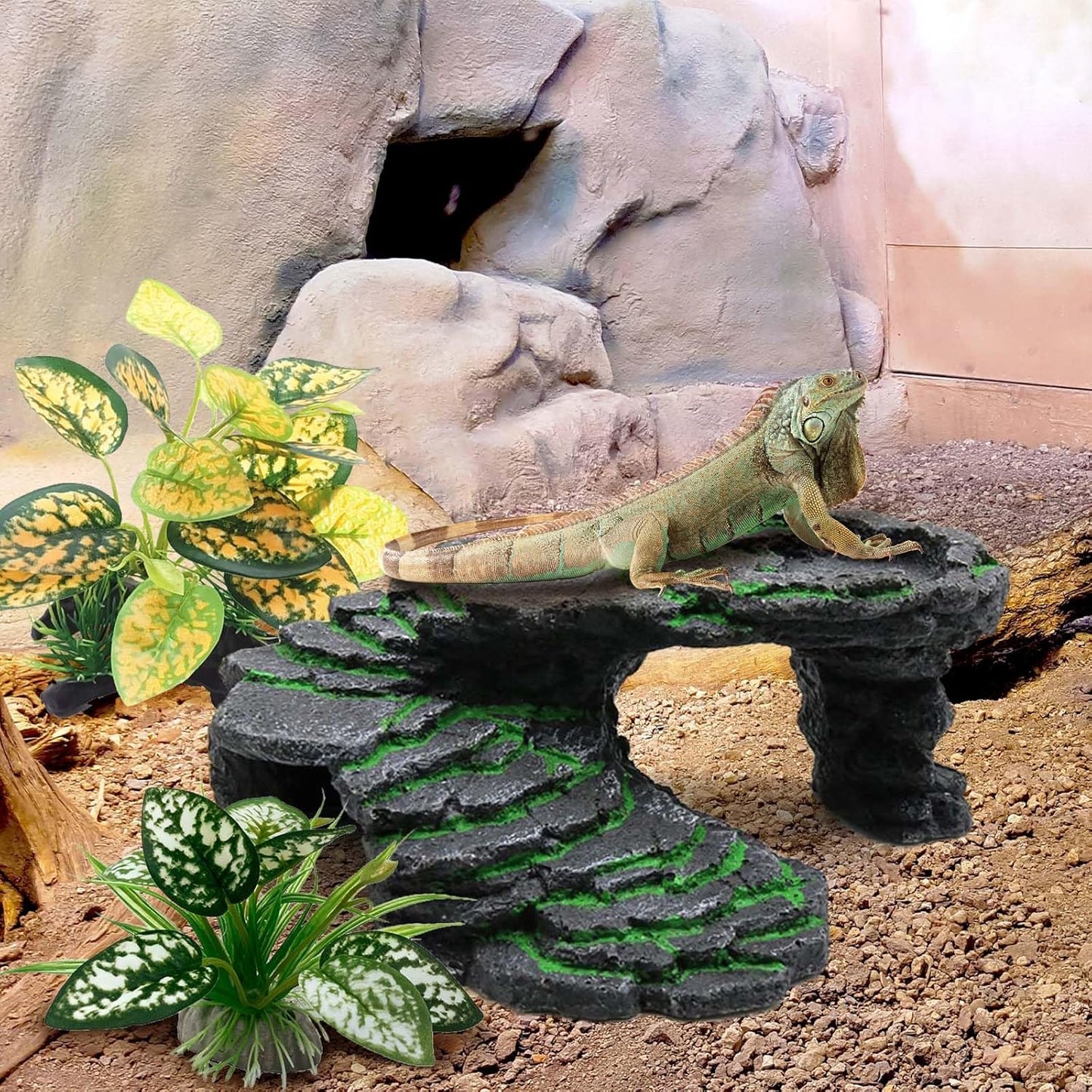Reptile Artificial Plants, Terrarium Plants Decorations Supplies, Aquarium Fish Tank Plant, Amphibian Habitat Hideout Tank Accessories (M Set-2pcs/D)