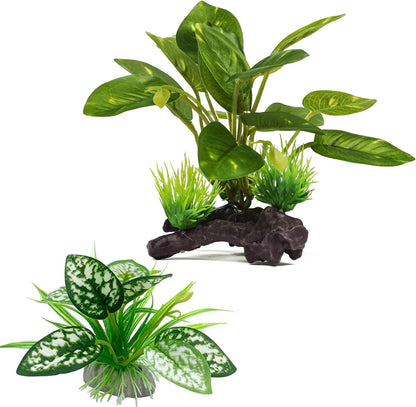 Reptile Artificial Plants, Terrarium Plants Decorations Supplies, Aquarium Fish Tank Plant, Amphibian Habitat Hideout Tank Accessories (M Set-2pcs/D)