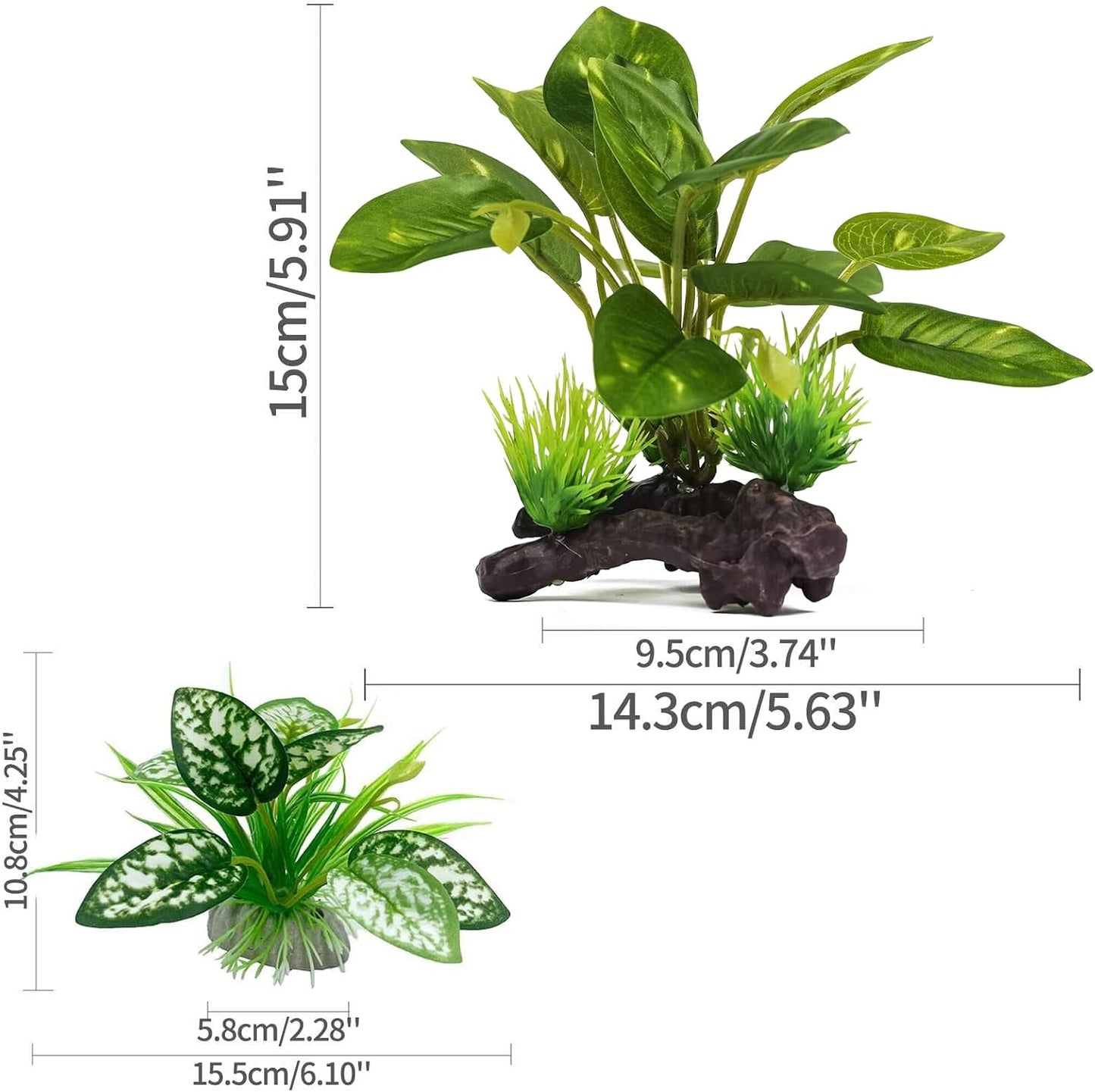 Reptile Artificial Plants, Terrarium Plants Decorations Supplies, Aquarium Fish Tank Plant, Amphibian Habitat Hideout Tank Accessories (M Set-2pcs/D)