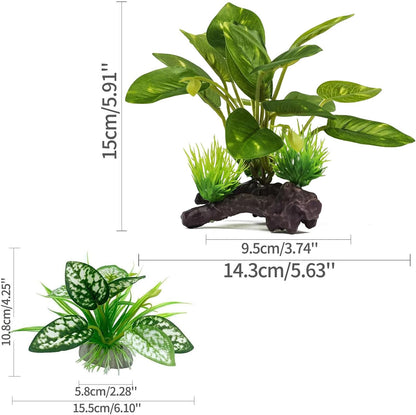 Reptile Artificial Plants, Terrarium Plants Decorations Supplies, Aquarium Fish Tank Plant, Amphibian Habitat Hideout Tank Accessories (M Set-2pcs/D)