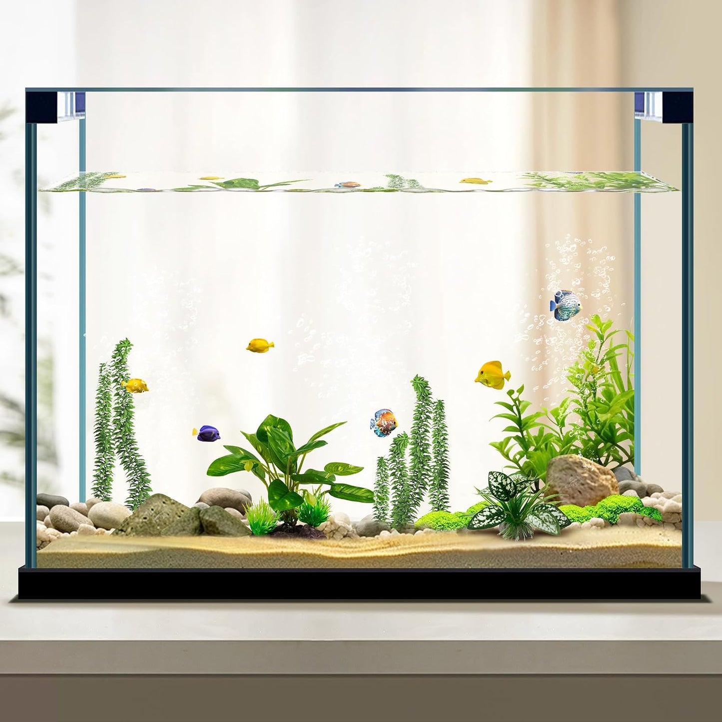 Reptile Artificial Plants, Terrarium Plants Decorations Supplies, Aquarium Fish Tank Plant, Amphibian Habitat Hideout Tank Accessories (M Set-2pcs/D)