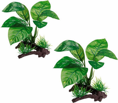 Reptile Artificial Plants, Terrarium Plants Decorations Supplies, Aquarium Fish Tank Plant, Amphibian Habitat Hideout Tank Accessories (M Set-2pcs/D)
