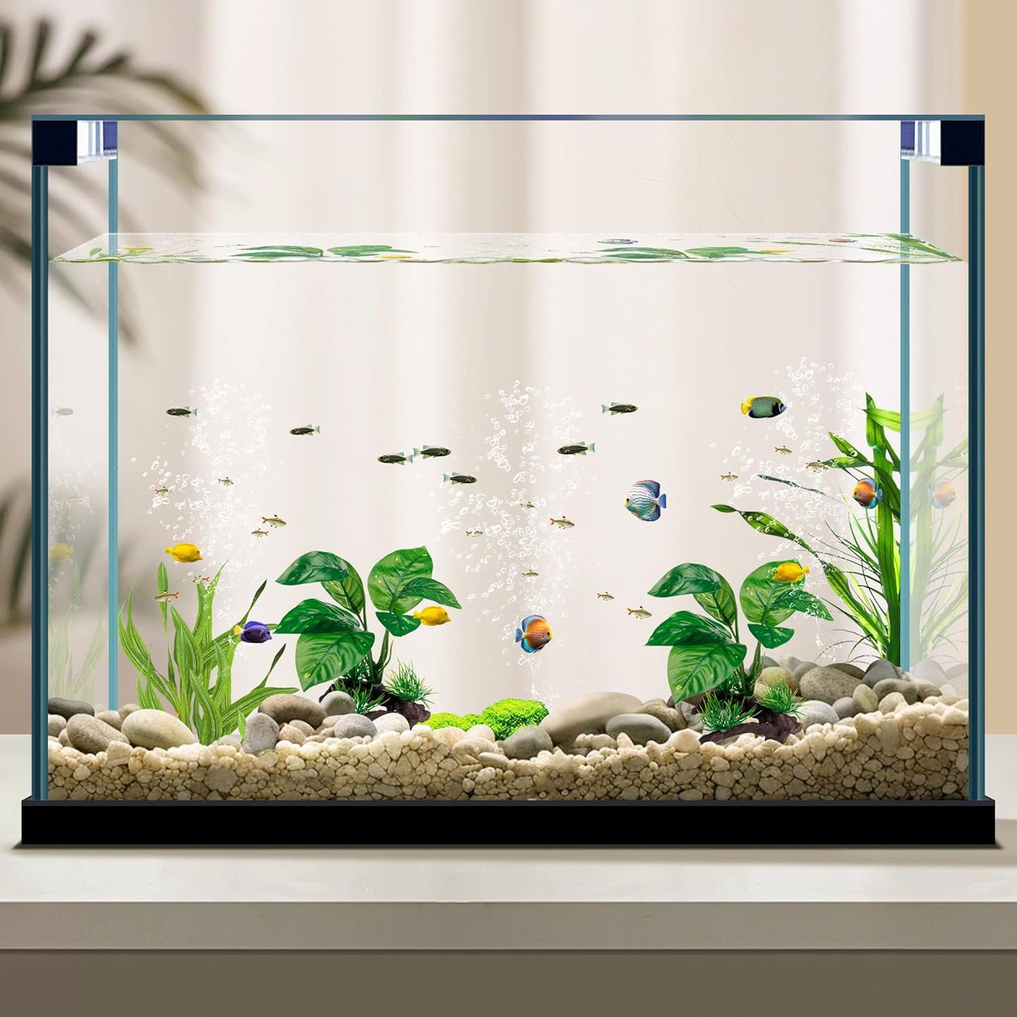 Reptile Artificial Plants, Terrarium Plants Decorations Supplies, Aquarium Fish Tank Plant, Amphibian Habitat Hideout Tank Accessories (M Set-2pcs/D)