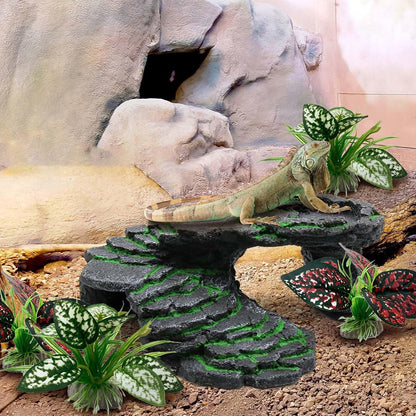 Reptile Artificial Plants, Terrarium Plants Decorations Supplies, Aquarium Fish Tank Plant, Amphibian Habitat Hideout Tank Accessories (M Set-2pcs/D)