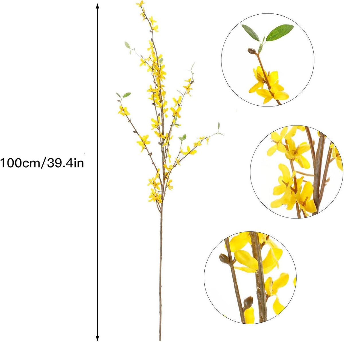 Artificial Forsythia Flower Branches 39 Inch Faux Yellow Jasmine Cherry Blossom Flowers Long Stems Silk Winter Spring Forsythia Flowers Bush for Floral Arrangement Wedding Home Decor