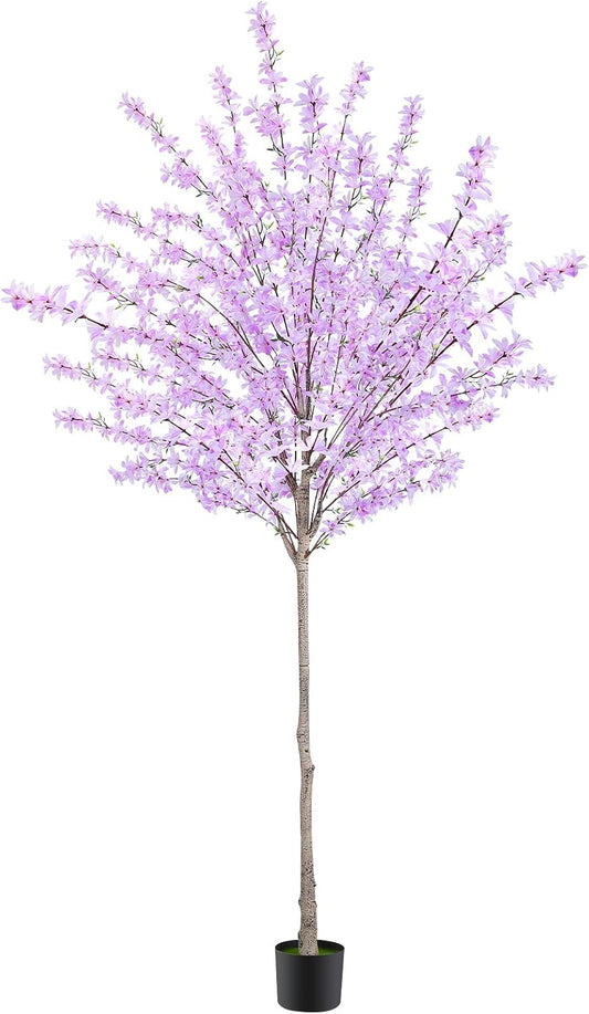 6ft Artificial Forsythia Tree in Pot, Faux Spring Blooming Winter Jasmine Floor Plant with Heavy Cement Base, Lifelike Fake Silk Flower Tree for Indoor Outdoor Entryway Living Room Decor