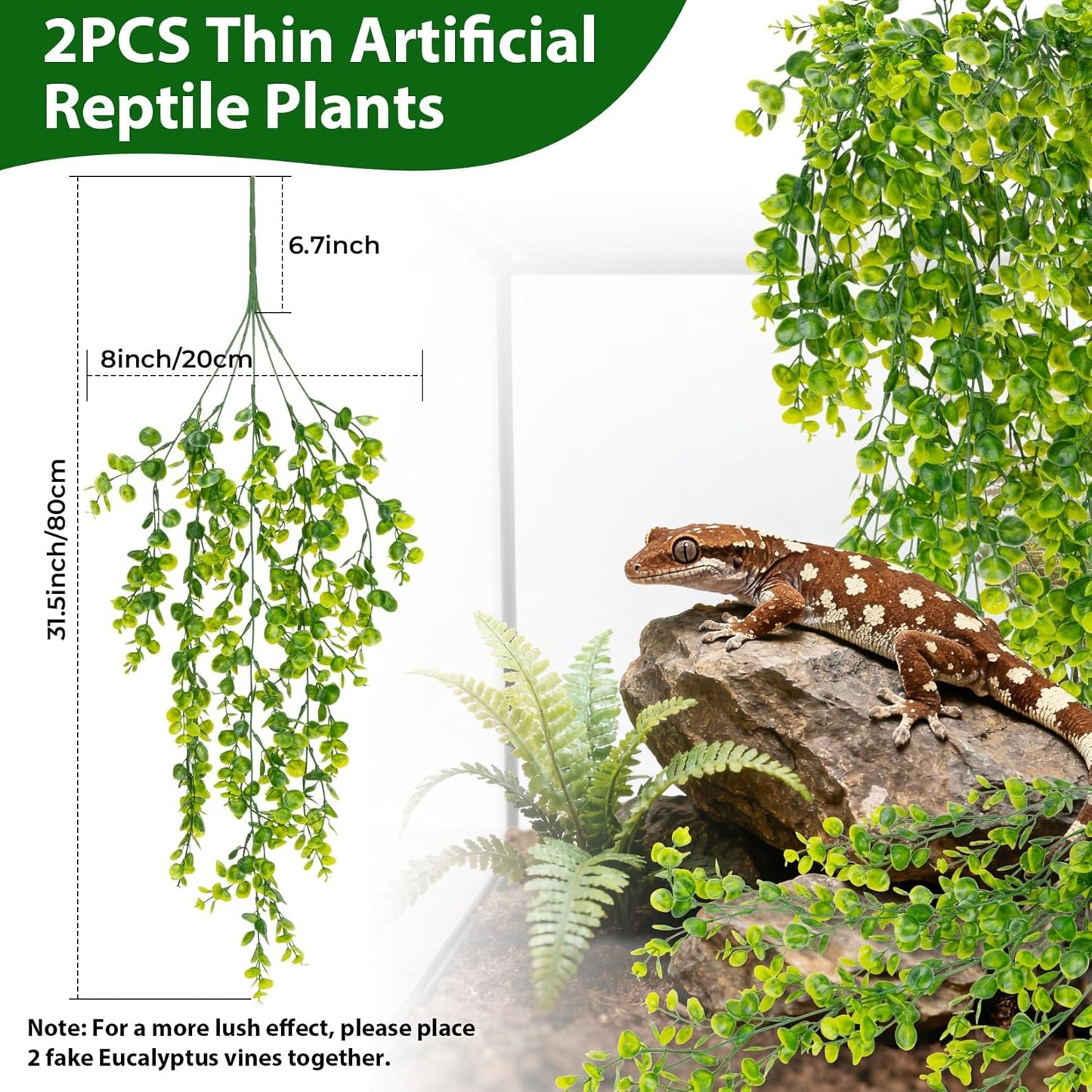 2PCS Fake Hanging Plants Reptile Habitat Vines – Artificial Terrarium Plants with Iron Stem, UV Resistant Faux Vines for Bearded Dragon Gecko Snake Turtle Tank Enclosure Decor Indoor Outdoor