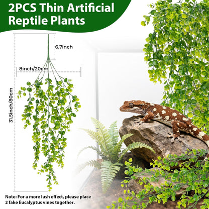 2PCS Fake Hanging Plants Reptile Habitat Vines – Artificial Terrarium Plants with Iron Stem, UV Resistant Faux Vines for Bearded Dragon Gecko Snake Turtle Tank Enclosure Decor Indoor Outdoor
