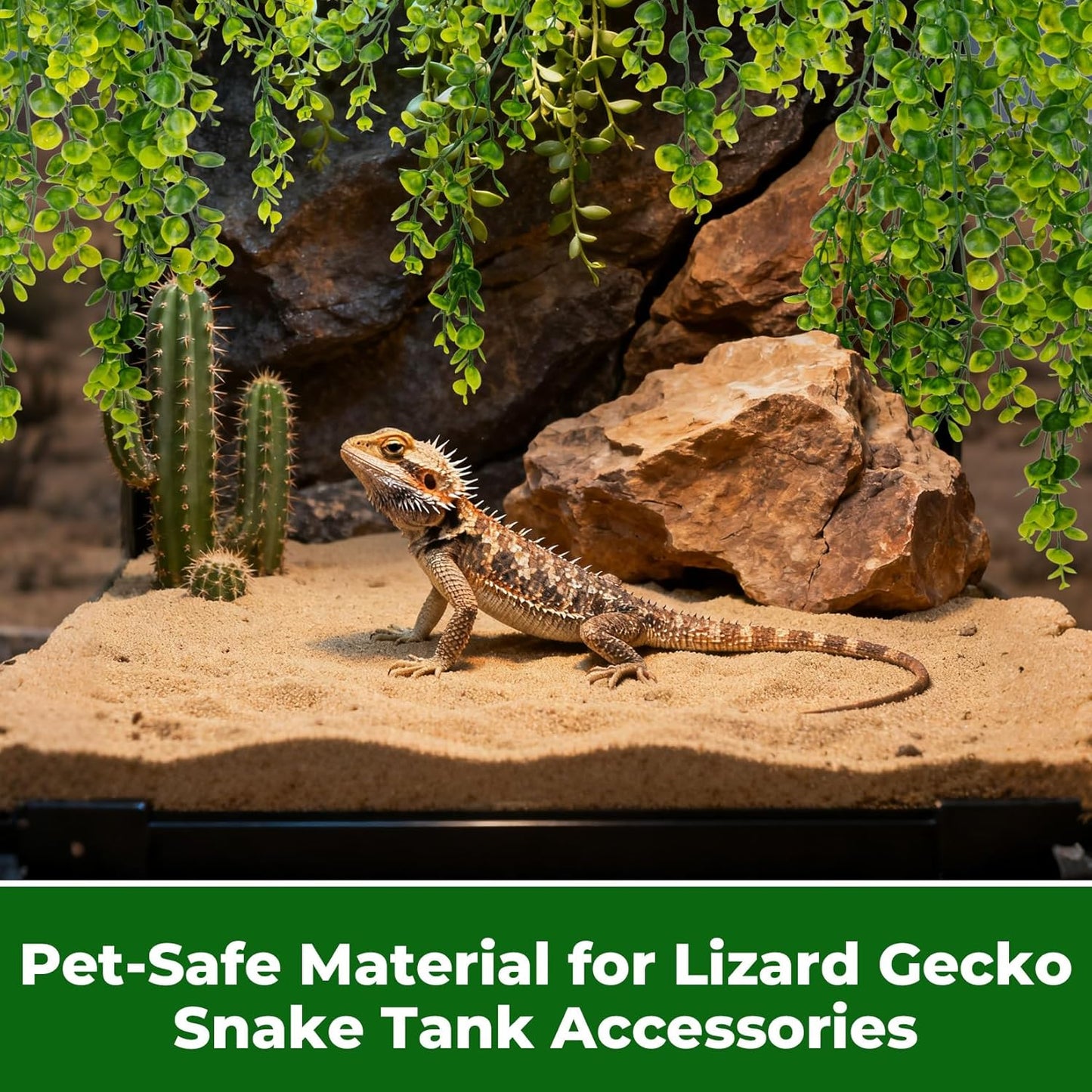 2PCS Fake Hanging Plants Reptile Habitat Vines – Artificial Terrarium Plants with Iron Stem, UV Resistant Faux Vines for Bearded Dragon Gecko Snake Turtle Tank Enclosure Decor Indoor Outdoor