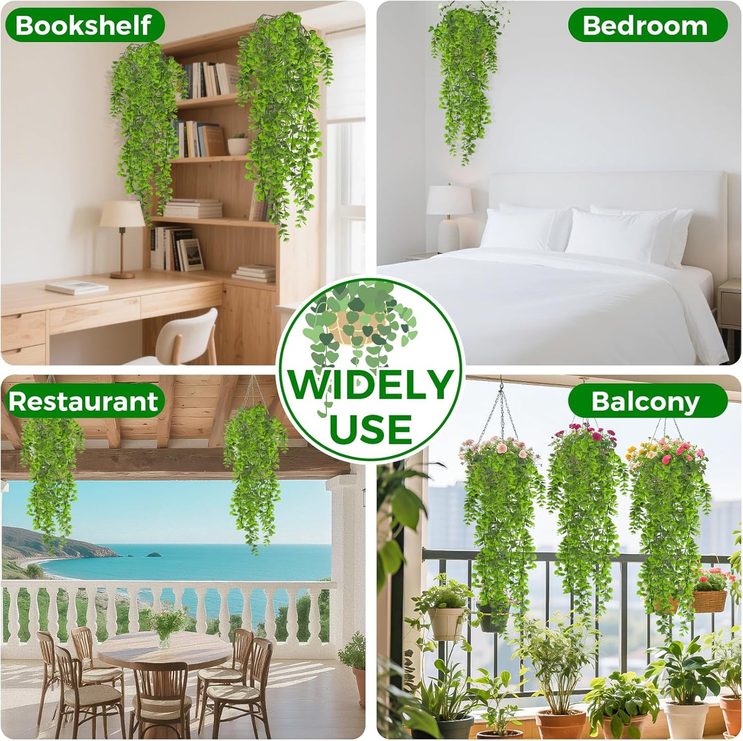 2PCS Fake Hanging Plants Reptile Habitat Vines – Artificial Terrarium Plants with Iron Stem, UV Resistant Faux Vines for Bearded Dragon Gecko Snake Turtle Tank Enclosure Decor Indoor Outdoor