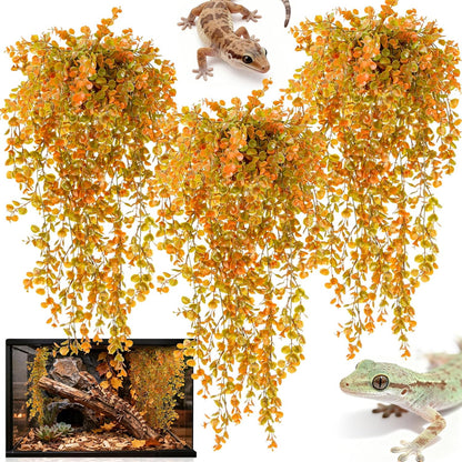 2PCS Fake Hanging Plants Reptile Habitat Vines – Artificial Terrarium Plants with Iron Stem, UV Resistant Faux Vines for Bearded Dragon Gecko Snake Turtle Tank Enclosure Decor Indoor Outdoor