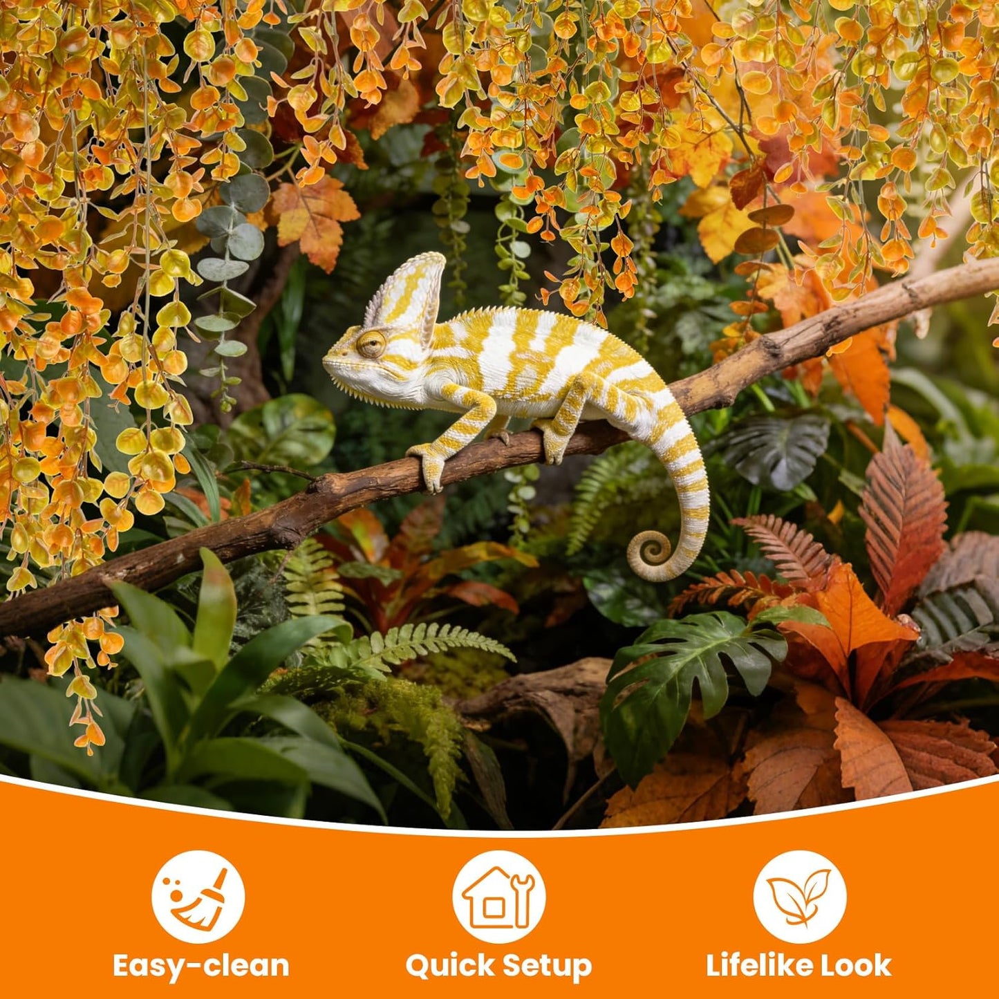 2PCS Fake Hanging Plants Reptile Habitat Vines – Artificial Terrarium Plants with Iron Stem, UV Resistant Faux Vines for Bearded Dragon Gecko Snake Turtle Tank Enclosure Decor Indoor Outdoor
