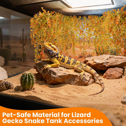 2PCS Fake Hanging Plants Reptile Habitat Vines – Artificial Terrarium Plants with Iron Stem, UV Resistant Faux Vines for Bearded Dragon Gecko Snake Turtle Tank Enclosure Decor Indoor Outdoor