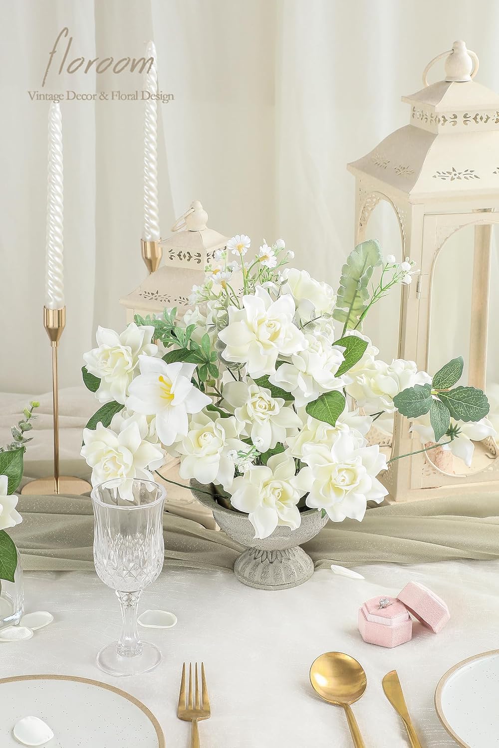 Artificial Gardenia Flowers 2.7" 25pcs Real Looking Ivory Foam Fake Flowers with Stems for DIY Wedding Bouquets Bridal Shower Centerpieces Floral Arrangements Party Tables Home Decorations