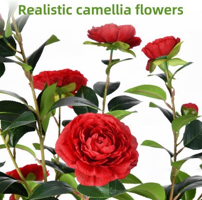 Artificial Camellia Tree 6FT– Faux Plants Indoor, with Easy Assembly, Low Maintenance, Ideal for Both Indoor Decoration and Other Purposes，Perfect Porch Christmas Trees (White 6ft)