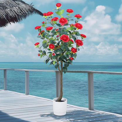 Artificial Camellia Tree 6FT– Faux Plants Indoor, with Easy Assembly, Low Maintenance, Ideal for Both Indoor Decoration and Other Purposes，Perfect Porch Christmas Trees (White 6ft)