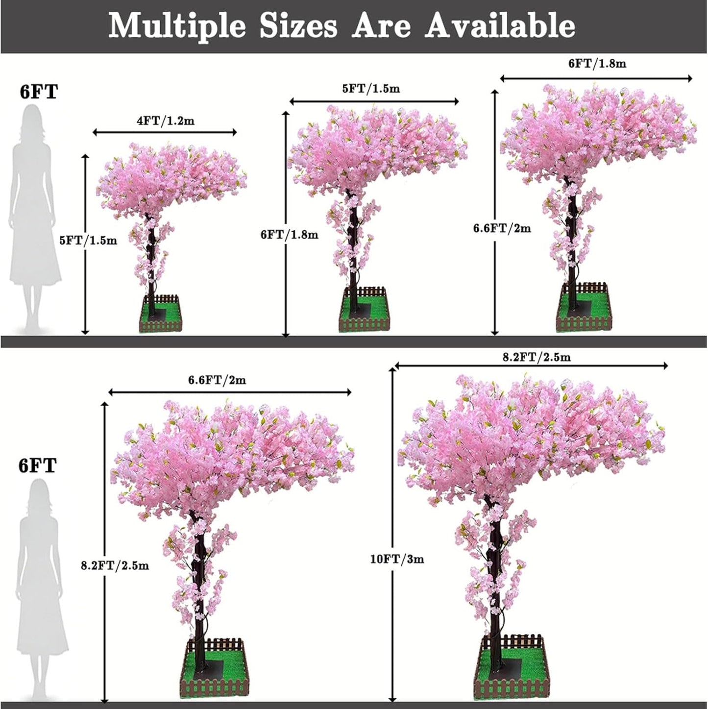 Large Artificial Cherry Blossom Trees Indoor Outdoors,Japanese Faux Cherry Blossom Tree with Realistic Silk Flowers,Standing Fake Tree for Garden Wedding Party Home Decor(Pink,H 5FT x W 4FT)
