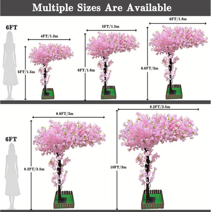 Large Artificial Cherry Blossom Trees Indoor Outdoors,Japanese Faux Cherry Blossom Tree with Realistic Silk Flowers,Standing Fake Tree for Garden Wedding Party Home Decor(Pink,H 5FT x W 4FT)