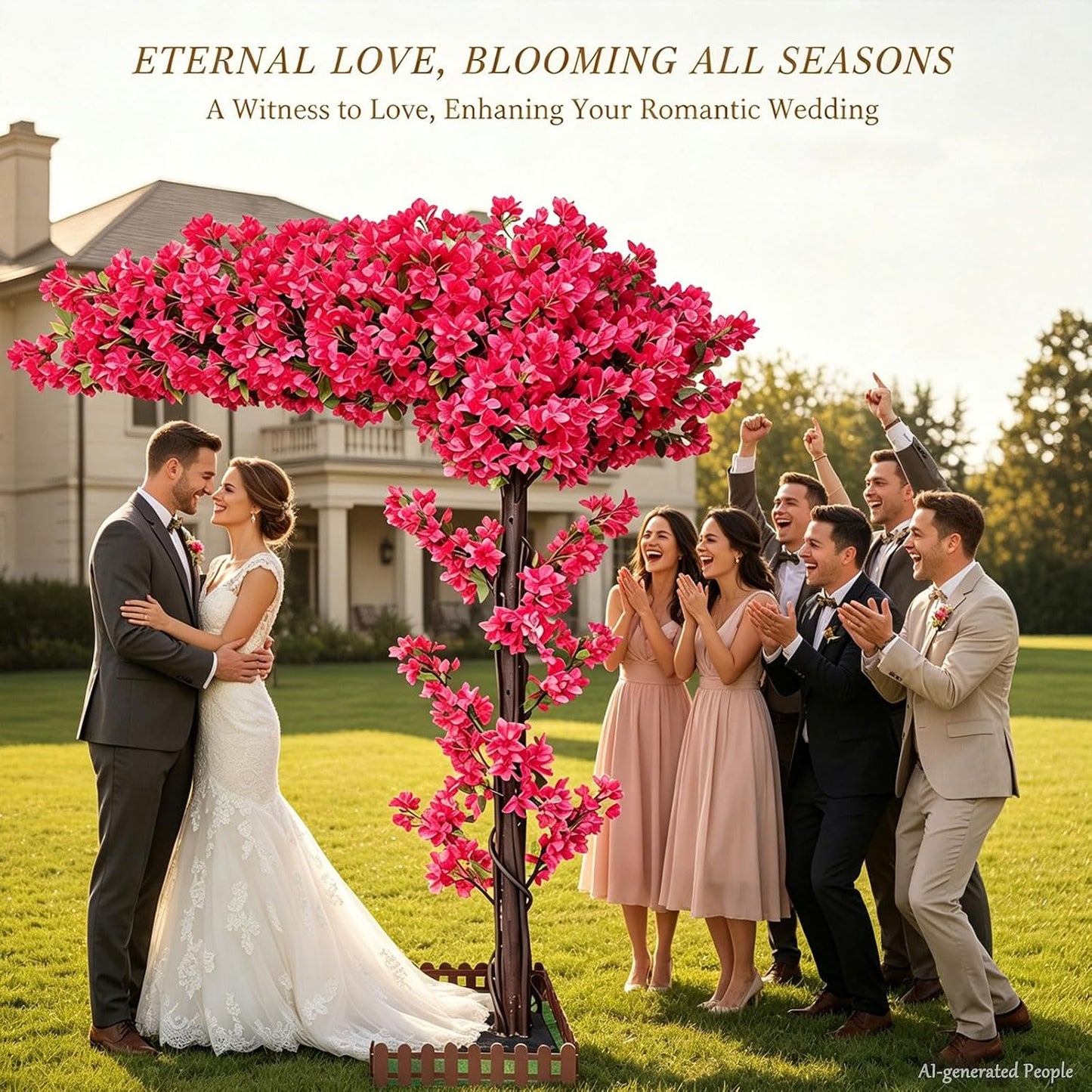 Large Artificial Cherry Blossom Trees Indoor Outdoors,Japanese Faux Cherry Blossom Tree with Realistic Silk Flowers,Standing Fake Tree for Garden Wedding Party Home Decor(Pink,H 5FT x W 4FT)