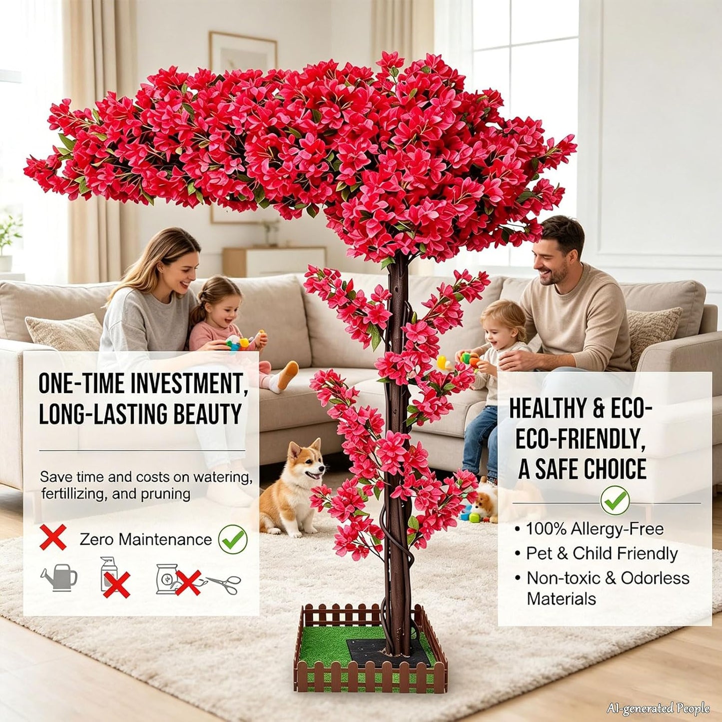 Large Artificial Cherry Blossom Trees Indoor Outdoors,Japanese Faux Cherry Blossom Tree with Realistic Silk Flowers,Standing Fake Tree for Garden Wedding Party Home Decor(Pink,H 5FT x W 4FT)