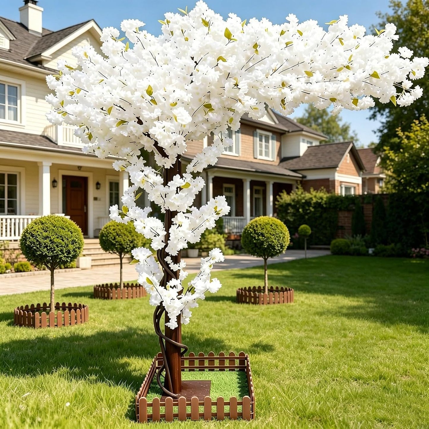 Large Artificial Cherry Blossom Trees Indoor Outdoors,Japanese Faux Cherry Blossom Tree with Realistic Silk Flowers,Standing Fake Tree for Garden Wedding Party Home Decor(Pink,H 5FT x W 4FT)