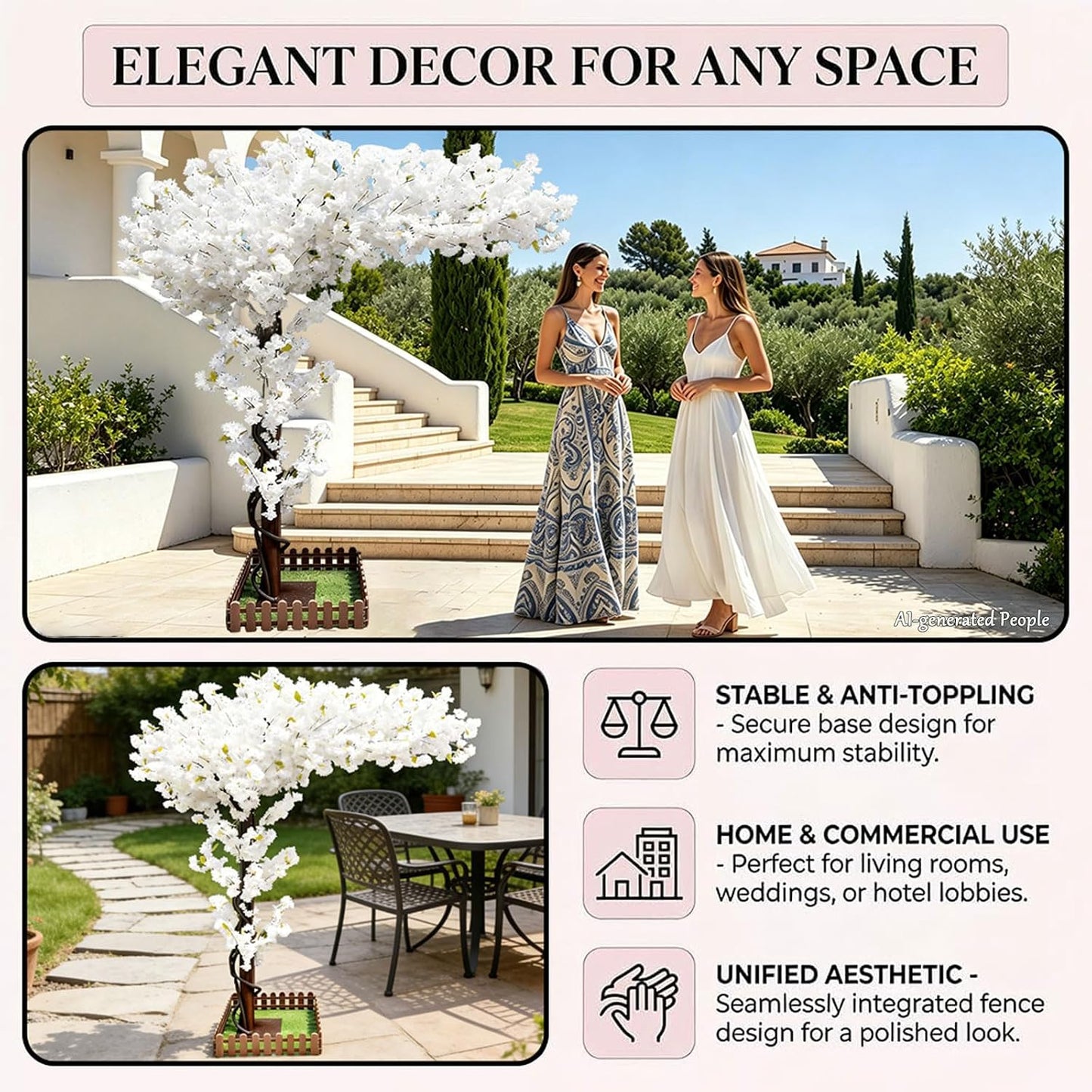 Large Artificial Cherry Blossom Trees Indoor Outdoors,Japanese Faux Cherry Blossom Tree with Realistic Silk Flowers,Standing Fake Tree for Garden Wedding Party Home Decor(Pink,H 5FT x W 4FT)