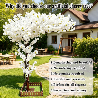 Large Artificial Cherry Blossom Trees Indoor Outdoors,Japanese Faux Cherry Blossom Tree with Realistic Silk Flowers,Standing Fake Tree for Garden Wedding Party Home Decor(Pink,H 5FT x W 4FT)