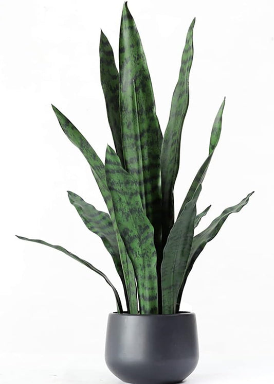 Artificial Snake Plant with Potted 23.6" Fake Plastic Sansevieria Faux Plants in Pot for Outdoor Window Box Verandah Planter Indoor Outside Home Garde Office Room Gardening Decoration