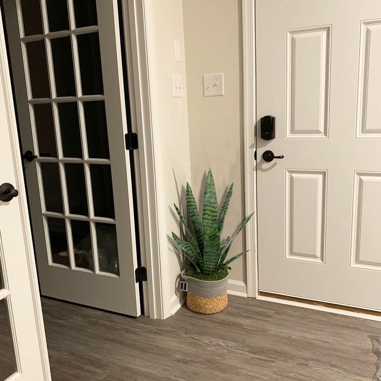 Artificial Snake Plant with Potted 23.6" Fake Plastic Sansevieria Faux Plants in Pot for Outdoor Window Box Verandah Planter Indoor Outside Home Garde Office Room Gardening Decoration