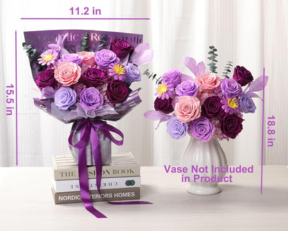lovenfold Preserved Flowers for Delivery, Purple Rose Bouquets That Last 1-3 Years, Birthday Flowers Gifts for Women Mom Grandma Wife Friends