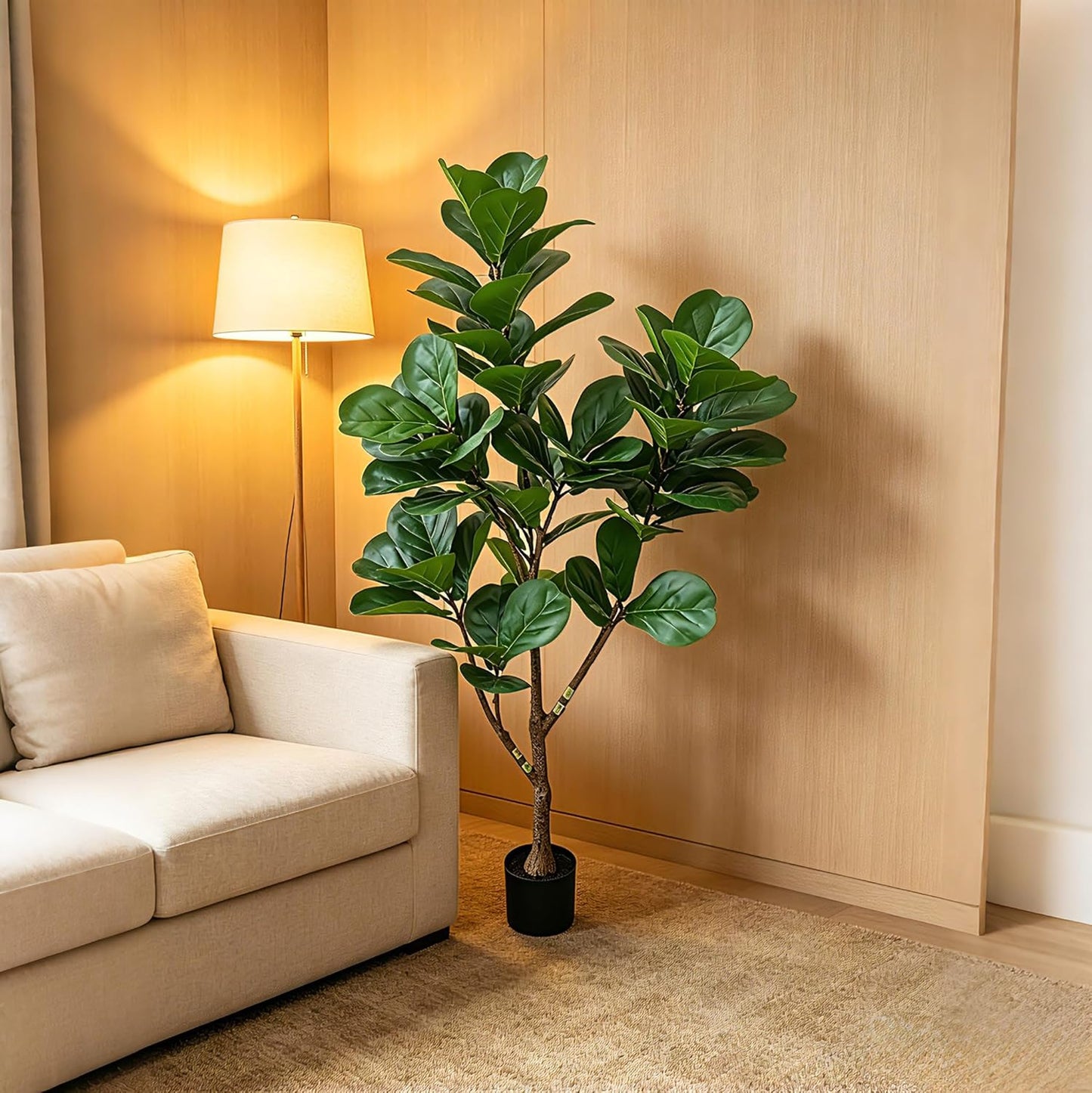 5ft Artificial Fiddle Leaf Fig Tree,Lifelike Indoor Faux Plant with Adjustable Branches,Easy Assembly,and Low Maintenance for Home and Office Decor