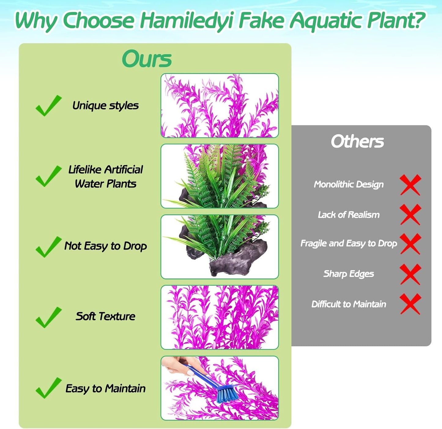 Aquarium Plastic Plants Aquarium Decor Artificial Fish Tank Plants,Tall Fish Tank Decorations, Extra Large Aquarium Plant 20.4-inch Tall,1PCS