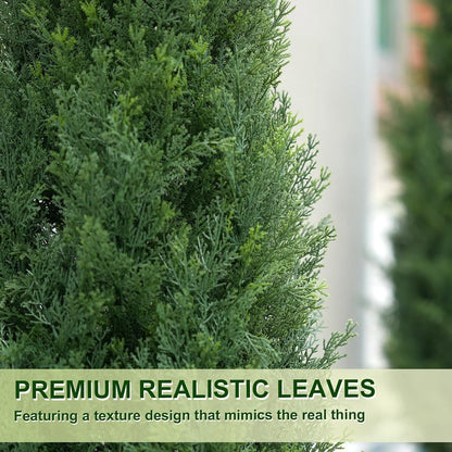 Artificial Cedar Trees 4FT Faux Cedar Topiary Evergreen Plants Outdoor Indoor Fake Cypress Pine Trees with Barrel Planter for Front Porch Entryway Patio Garden Home Decor Set of 2