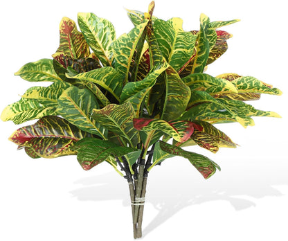 10 Pcs Artificial Croton Plant Leaf Branches 15.8 inch Summer Lifelike Tropical Houseplant Faux Dieffenbachia Plant Greenery Aesthetic House Plants for Home Vase Office Yard Garden Decor