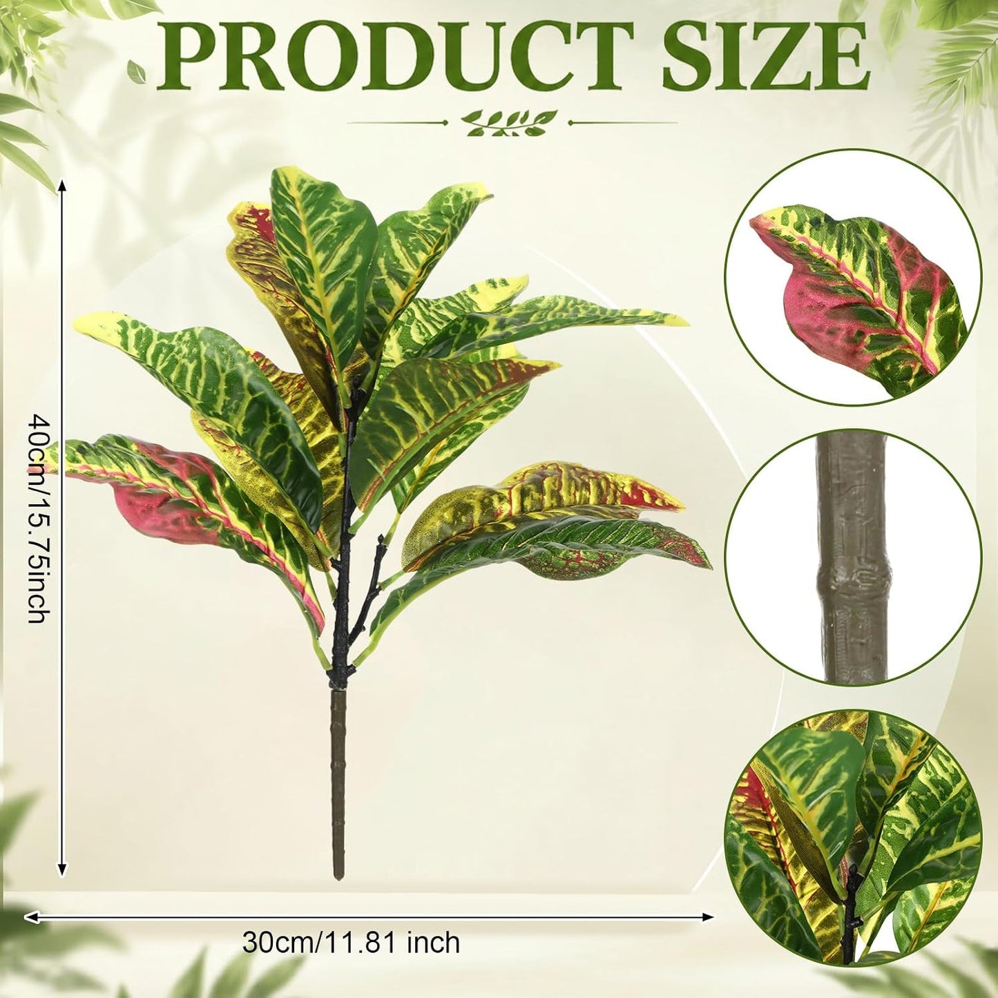 10 Pcs Artificial Croton Plant Leaf Branches 15.8 inch Summer Lifelike Tropical Houseplant Faux Dieffenbachia Plant Greenery Aesthetic House Plants for Home Vase Office Yard Garden Decor