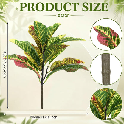 10 Pcs Artificial Croton Plant Leaf Branches 15.8 inch Summer Lifelike Tropical Houseplant Faux Dieffenbachia Plant Greenery Aesthetic House Plants for Home Vase Office Yard Garden Decor