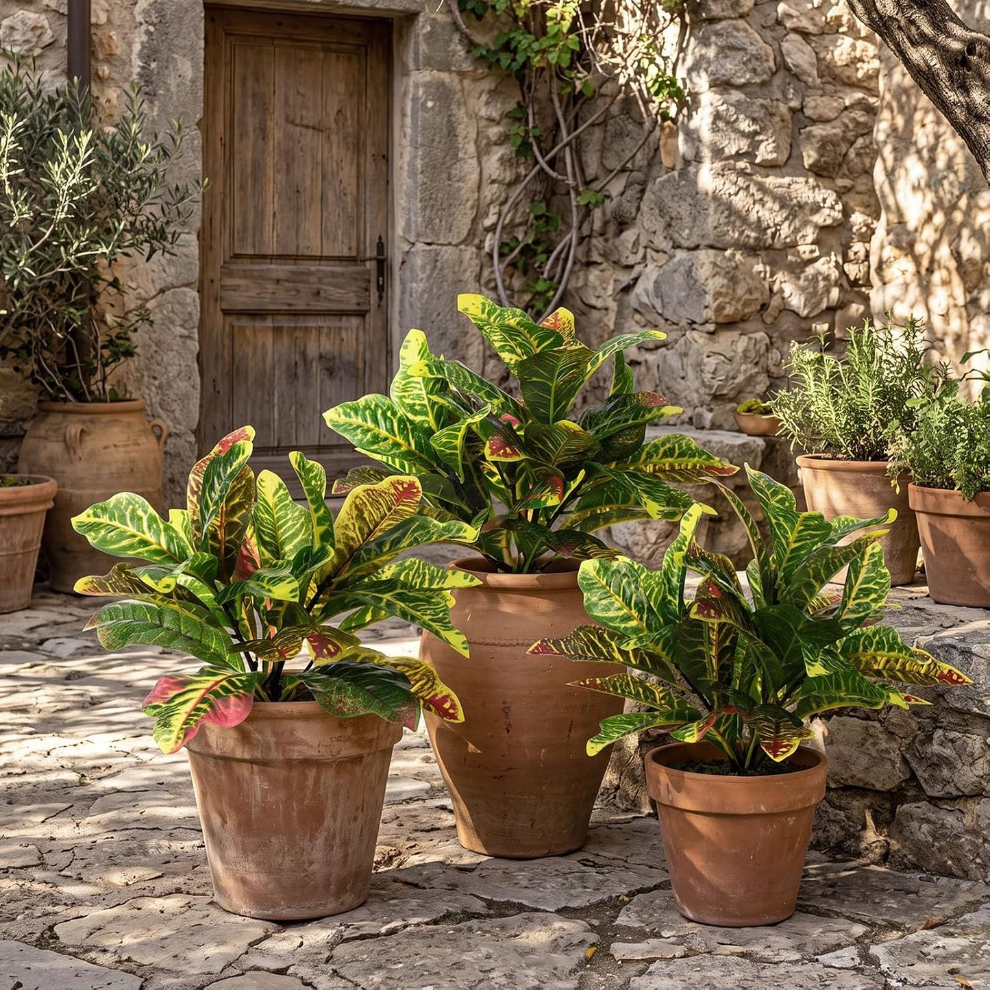 10 Pcs Artificial Croton Plant Leaf Branches 15.8 inch Summer Lifelike Tropical Houseplant Faux Dieffenbachia Plant Greenery Aesthetic House Plants for Home Vase Office Yard Garden Decor