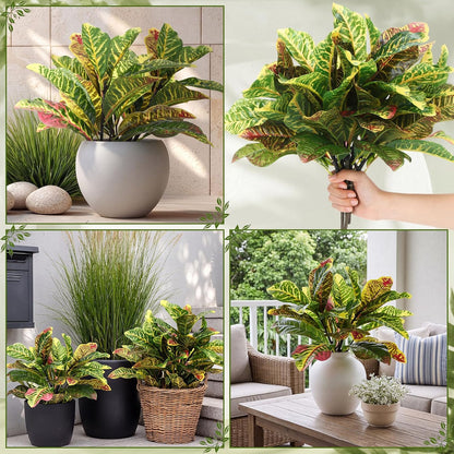 10 Pcs Artificial Croton Plant Leaf Branches 15.8 inch Summer Lifelike Tropical Houseplant Faux Dieffenbachia Plant Greenery Aesthetic House Plants for Home Vase Office Yard Garden Decor